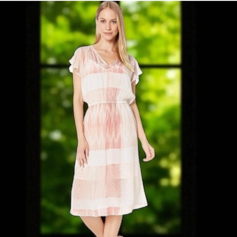 ✨ FRYE ✨ Deauville Mauve Pink Ombre Shibori Boho Watercolor Midi Dress Sz Small